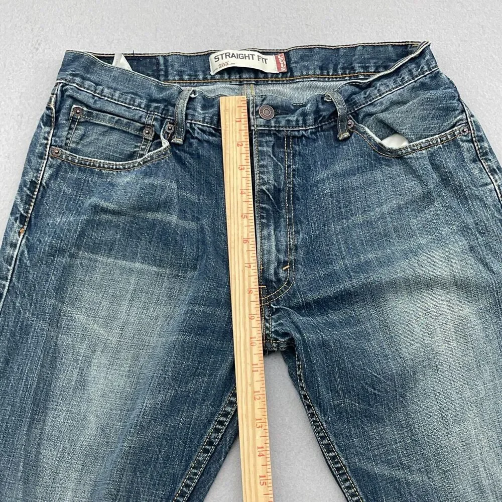 Vintage Levi's 505 Jeans Men 34x30 Straight Fit‎ Blue Whiskered Faded Denim
